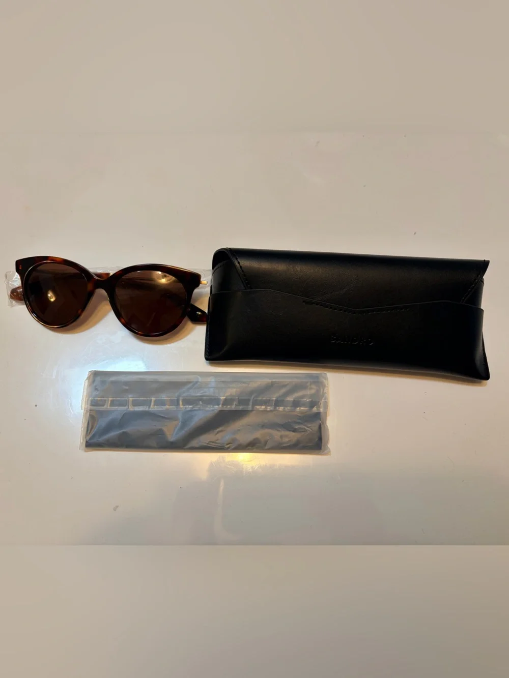 Sandro Tortoiseshell Sunglasses with Black Leather Case